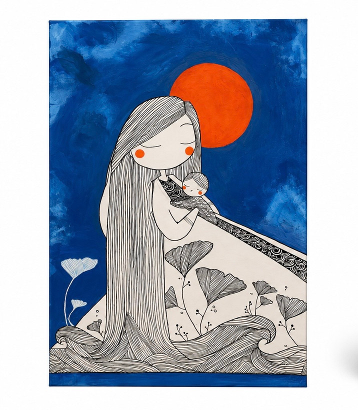 تابلو مادر و بچه روی بوم سایز ۵۰*۷۰